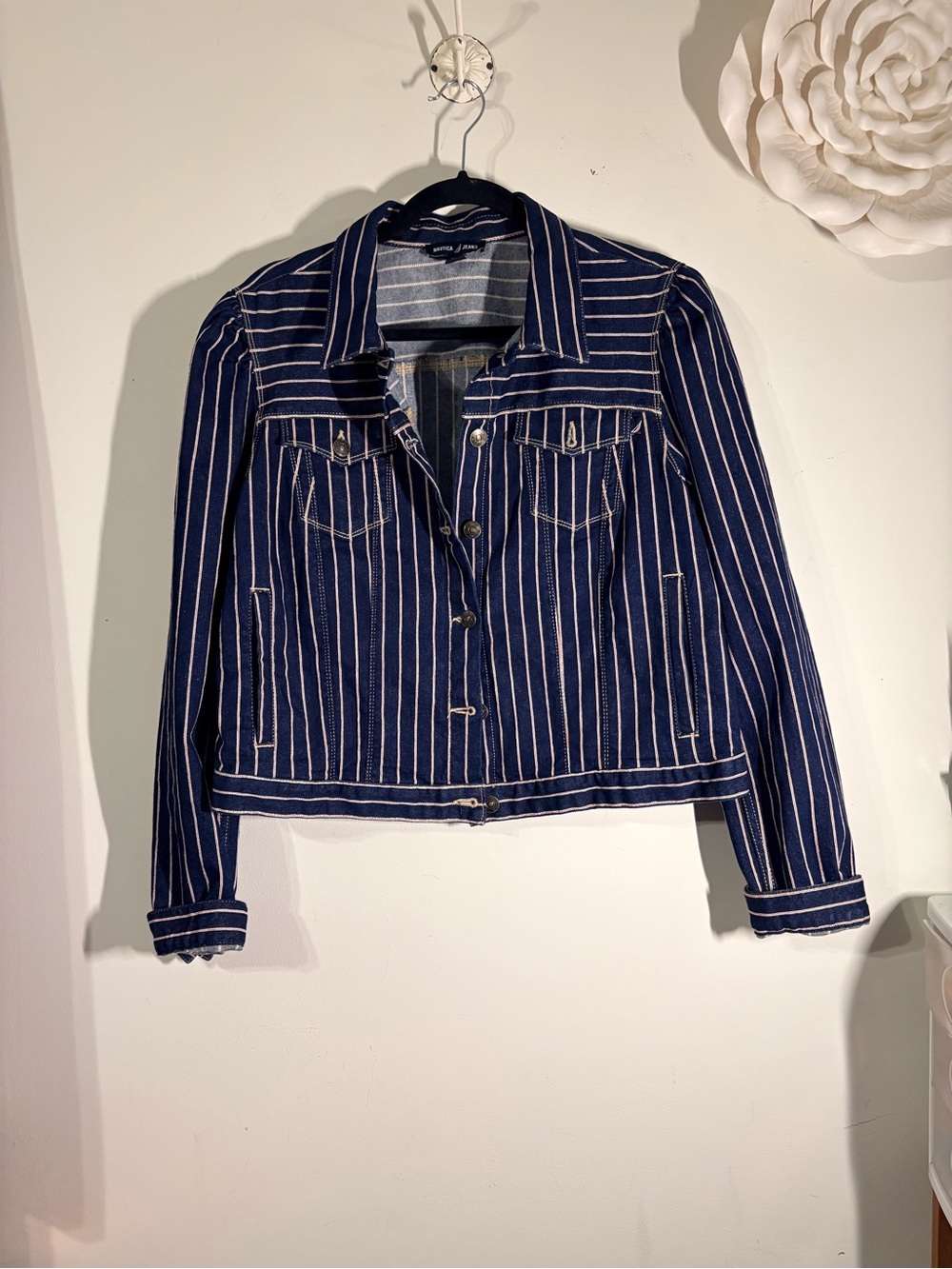 Nautica Navy jacket and Pants with Red and White Striped Denim Jacket